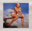 Pin Up Girl Woman Swimming Diving Board Printed Fabric Panel