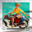 Pin Up Girl Motorcycle & Stockings Printed Fabric Panel 12”x12”